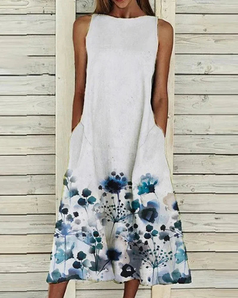 Women Dress | Midi Length Floral Pattern A-Line Fit Silhouette Shape