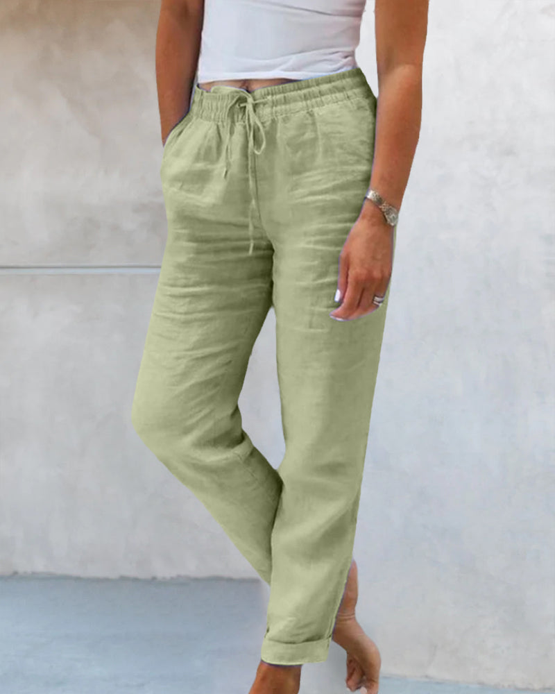 Women Trousers | Relaxed Fit Straight Leg High Elastic Waist Design