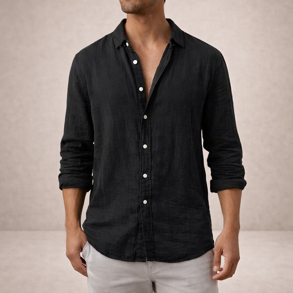 Herren Hemd | offene Kragenlinie mit Knopfleiste