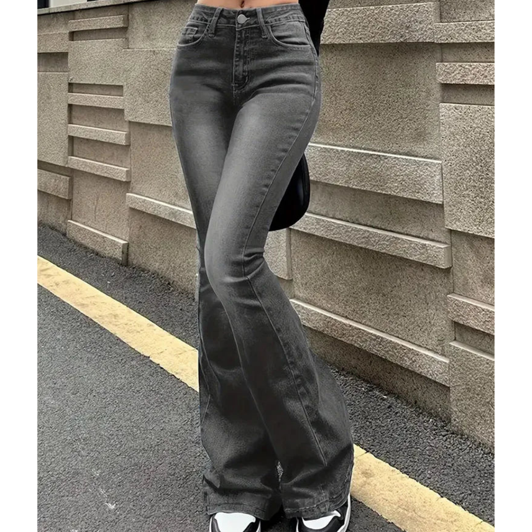 Damen-Jeans mit hoher Taille | ausgestelltes Bein