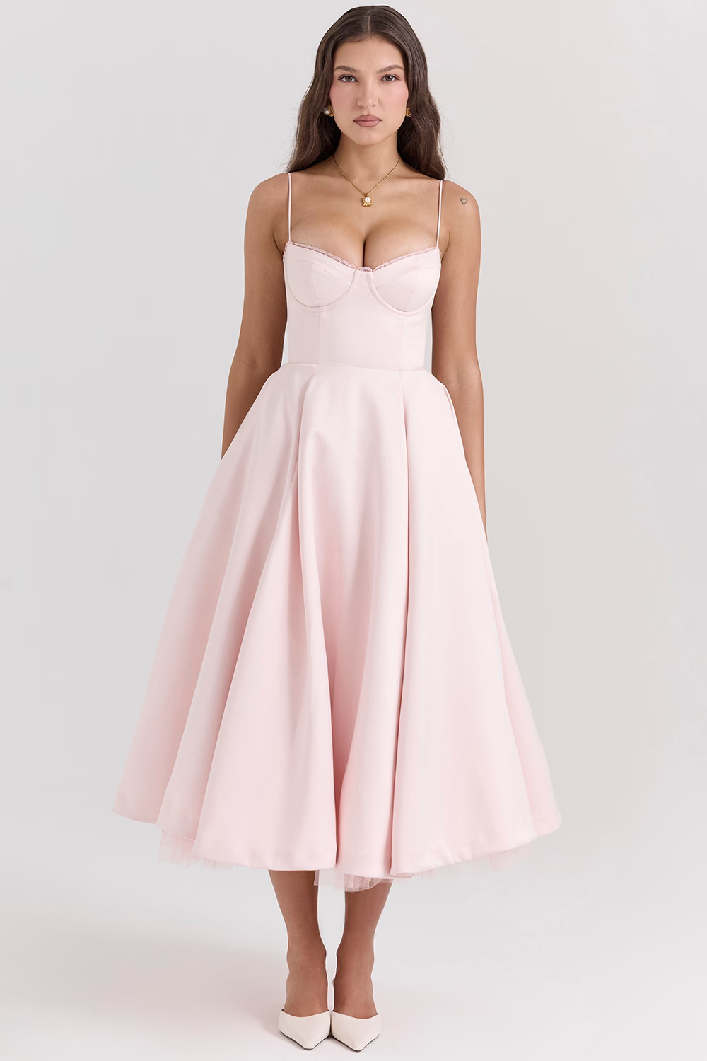 Women Midi Dress | A-Line Skirt With Corset Bodice Sweetheart Neckline