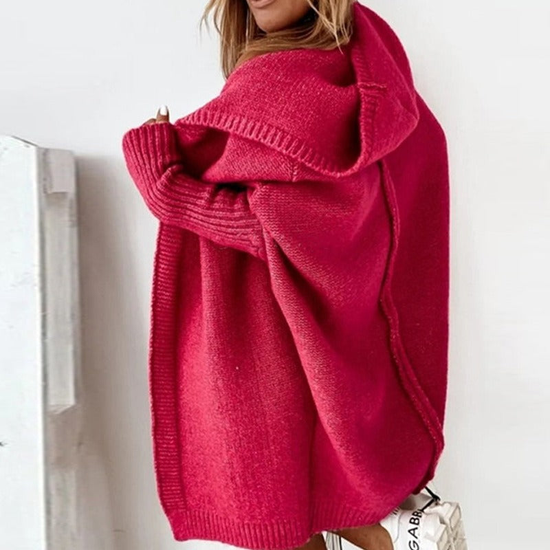 Lange Strickjacke für Damen | Mit Kapuze