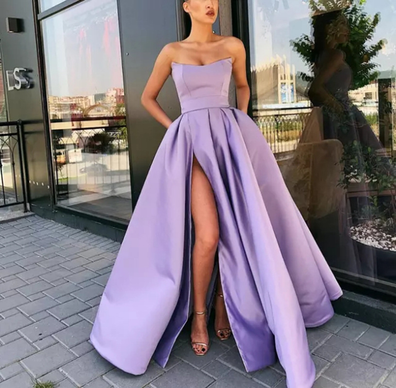 Women Ball Gown | Strapless Maxi Silhouette With High Slit Detail
