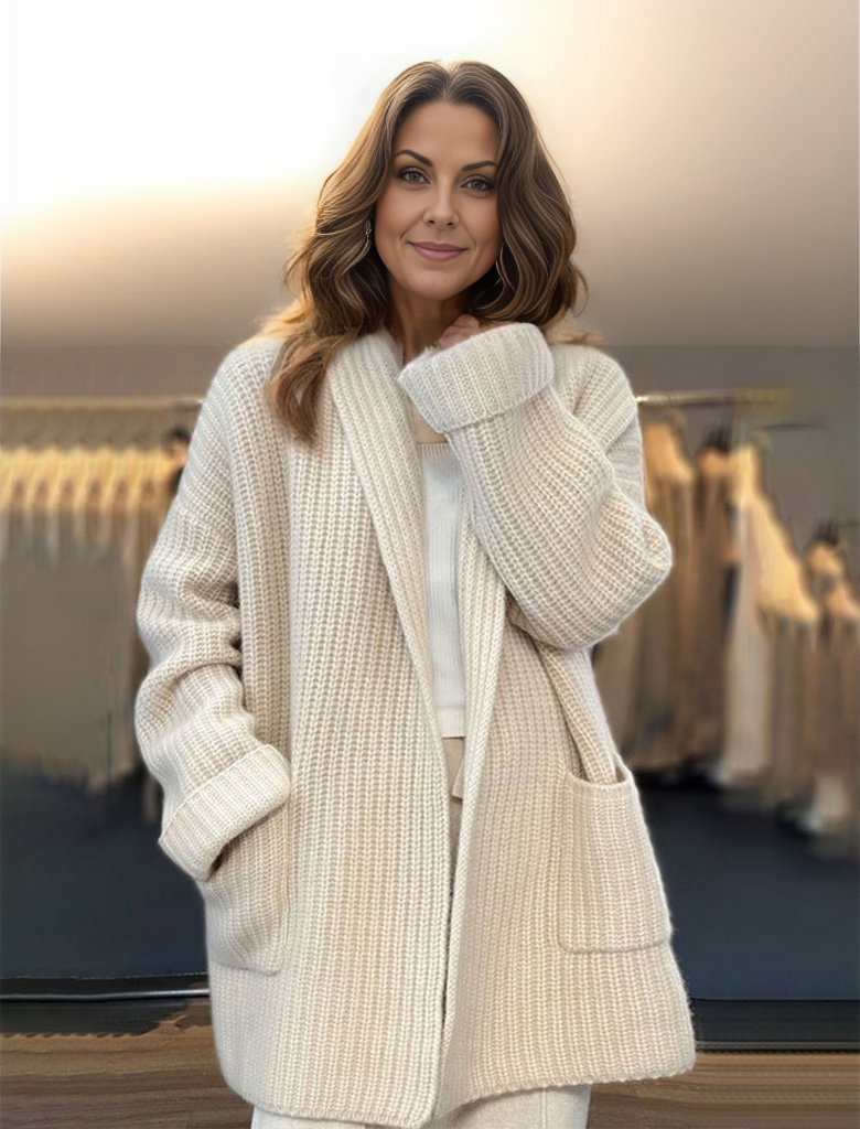Strukturierte Strickjacke für Damen | Lang