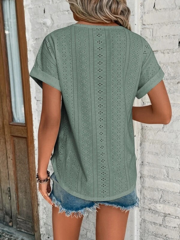 Damen Shirt | Rundhals mit Lochmuster und Kurzarm