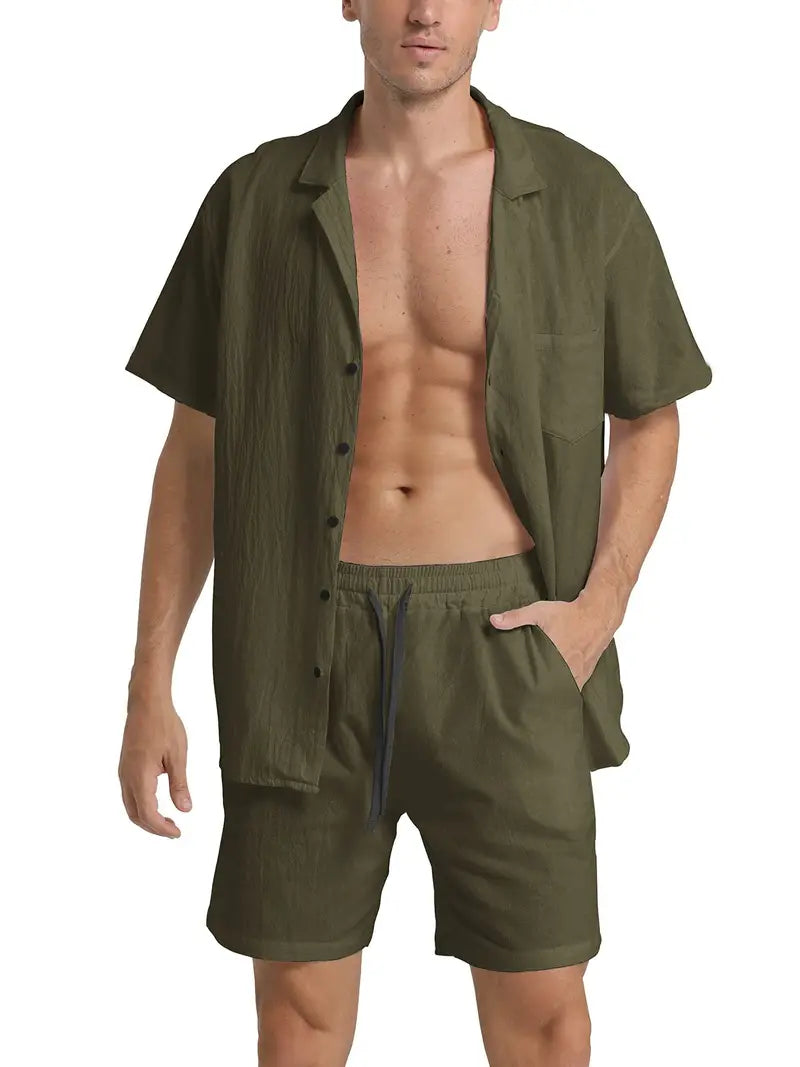 Herren Set | Kurzarm-Hemd mit Knopfleiste und Shorts