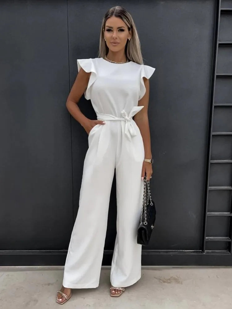 Women Jumpsuit | Slim Fit Ruffled Sleeves And Wide Leg Detail
