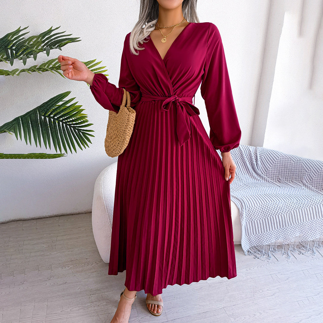 Women Maxi Dress | Long Sleeve Pleated Full Length Design