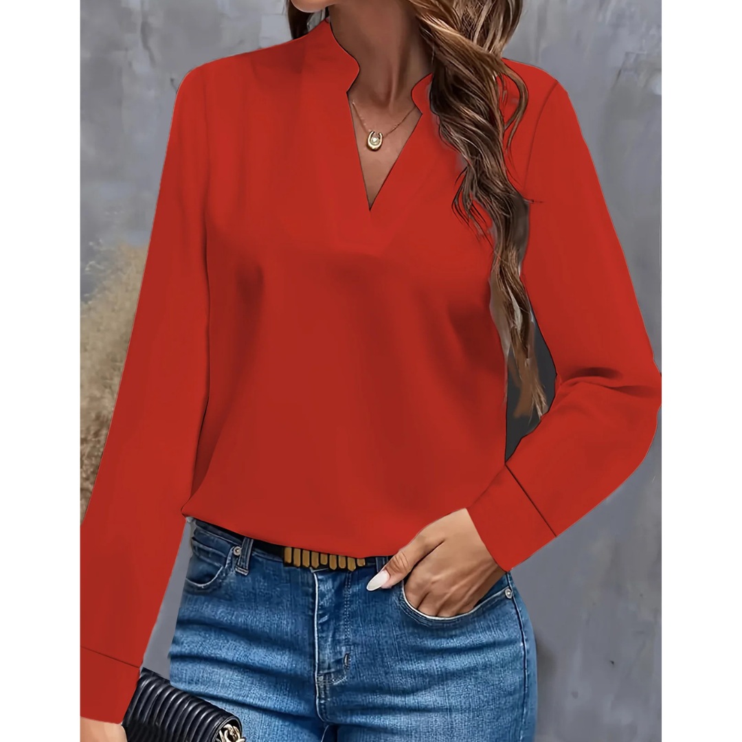 Damen Bluse Langarm | V-Ausschnitt und klare Frontgestaltung