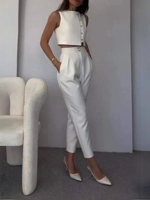 Damen Co-ord Set | zweiteilig mit klassischem Top und High-Waist Hose