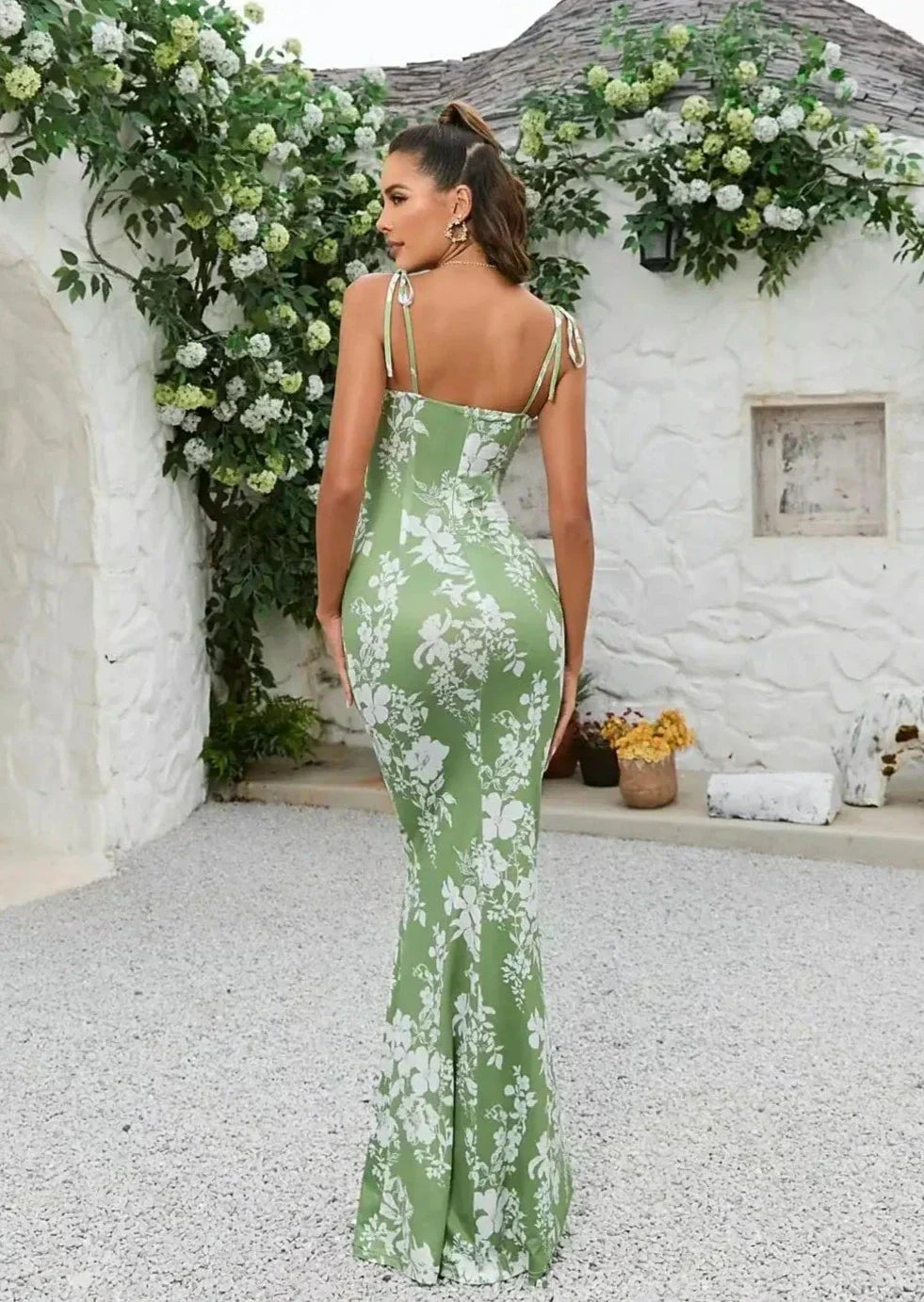 Kleid Damen | Maxikleid mit schmalen Trägern und Muster