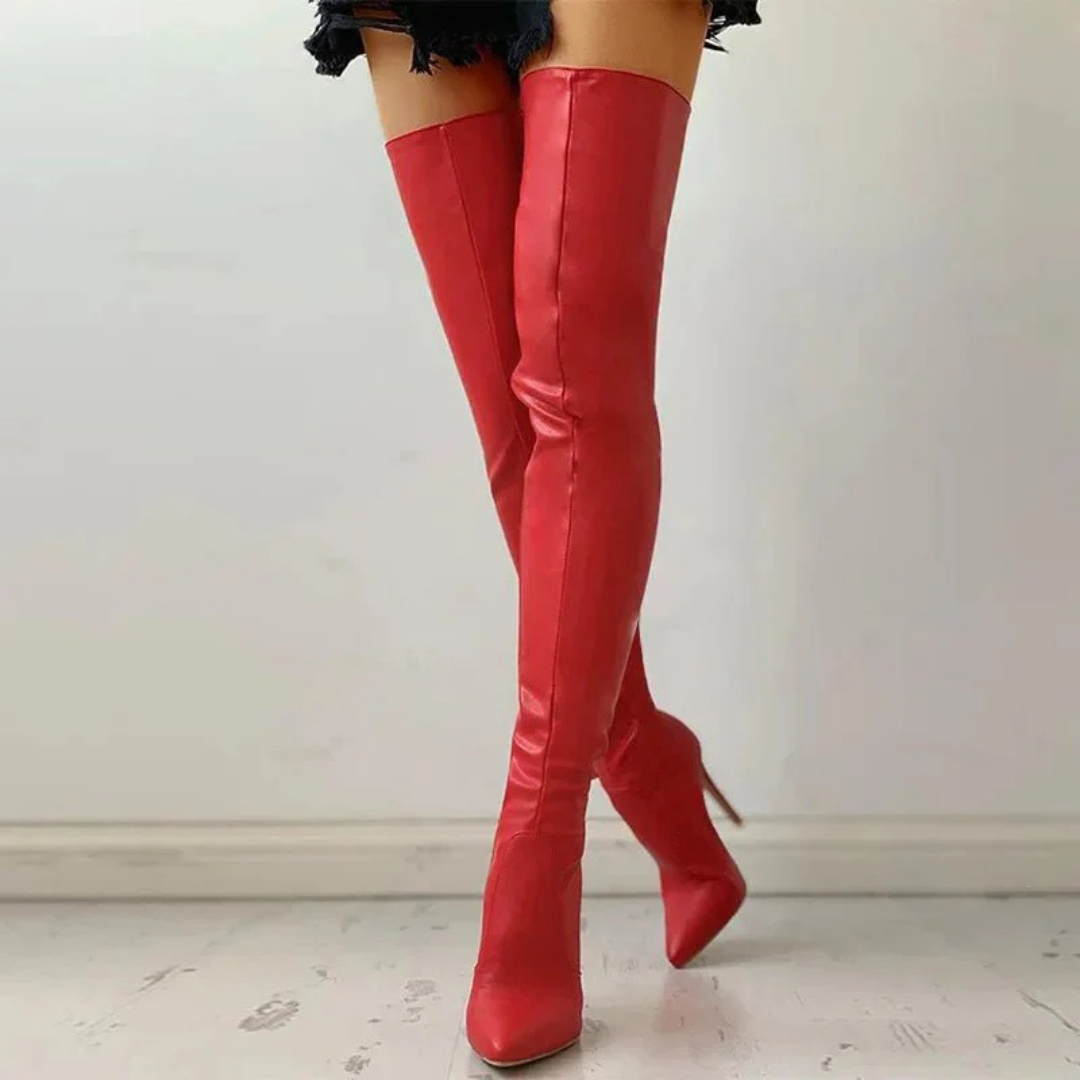 Damen-Overknee-Stiefel mit Absatz | spitze schuhform