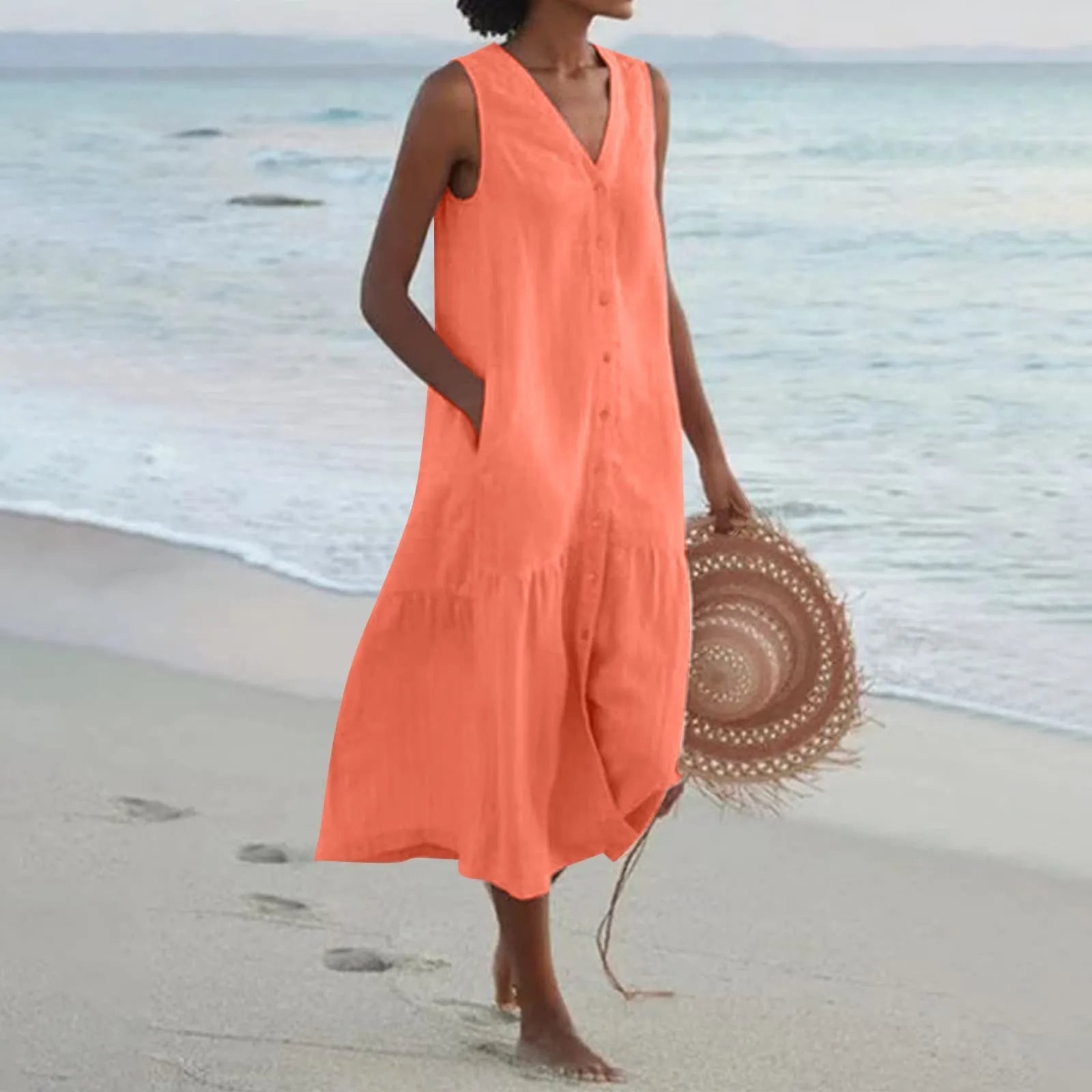 Women Dress | Relaxed Fit Midi Length With Button Placket Design