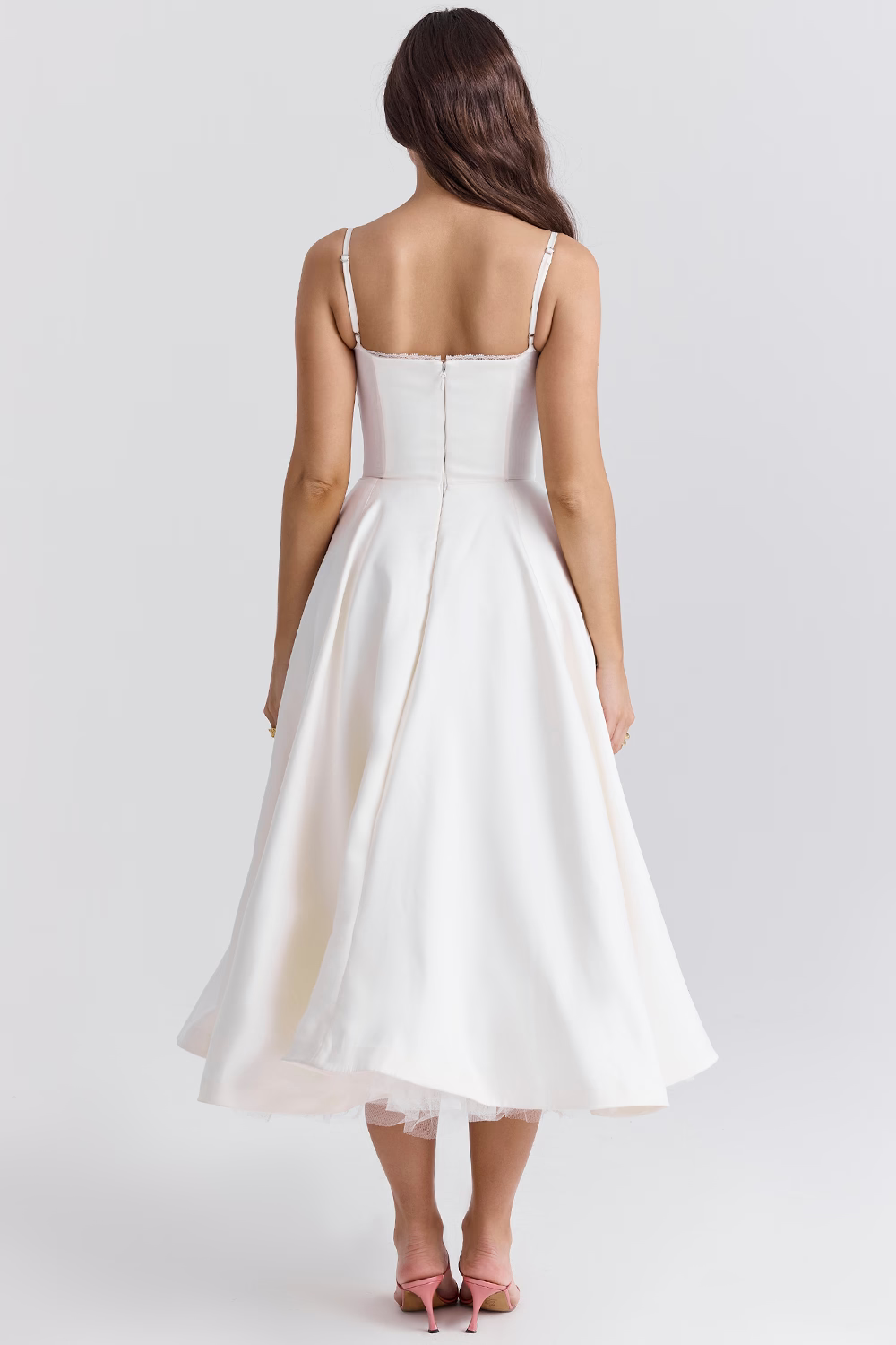 Women Midi Dress | A-Line Skirt With Corset Bodice Sweetheart Neckline