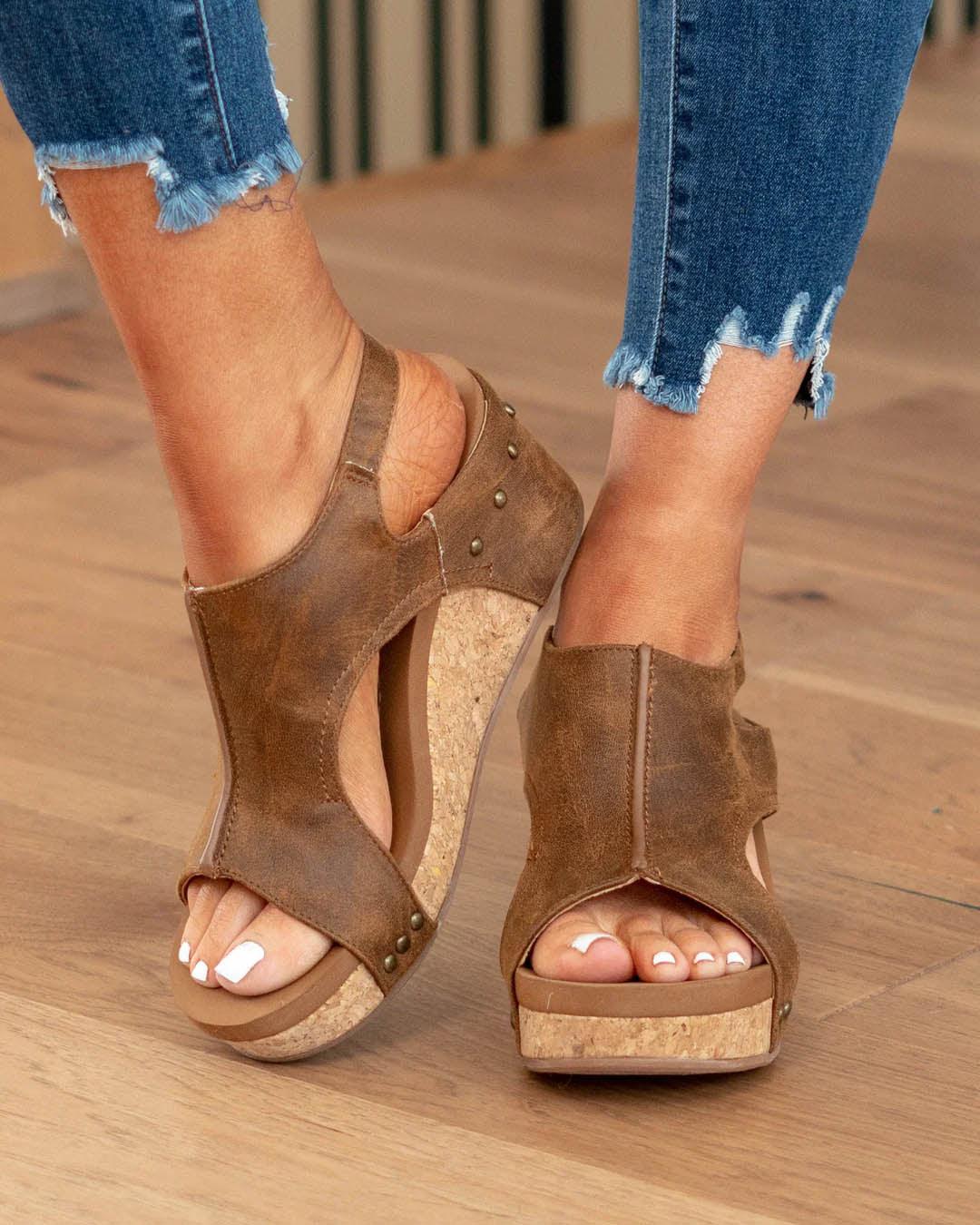 Damen Sandalen | Keilabsatz mit Plateau und Fersenriemen