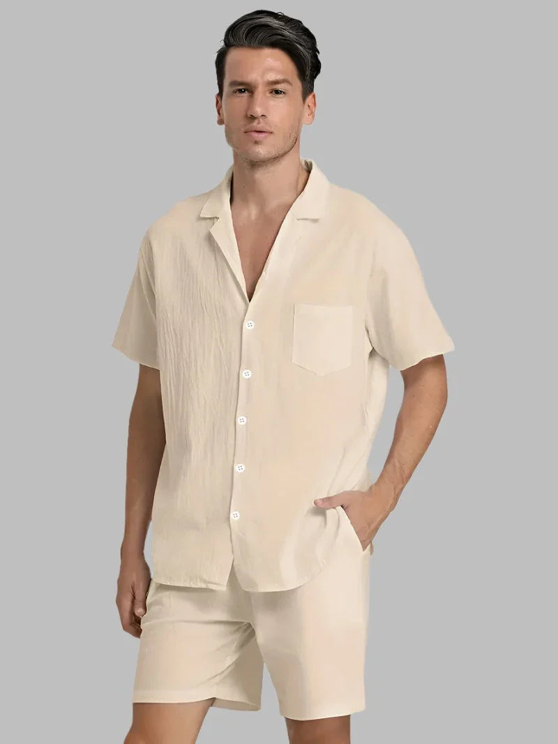 Herren Set | Kurzarm-Hemd mit Knopfleiste und Shorts