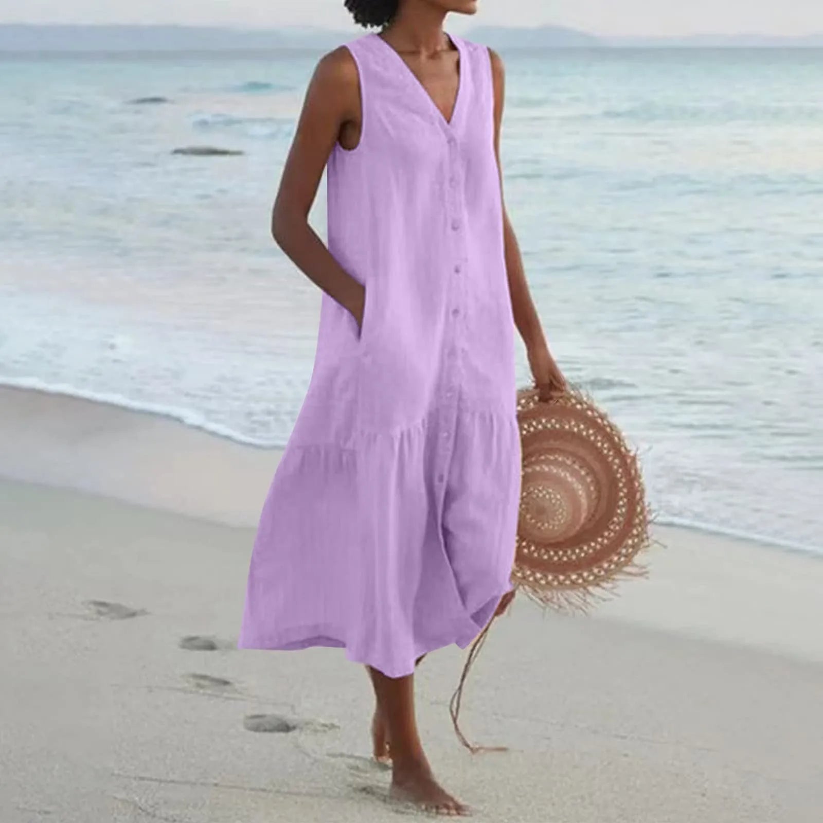 Women Dress | Relaxed Fit Midi Length With Button Placket Design