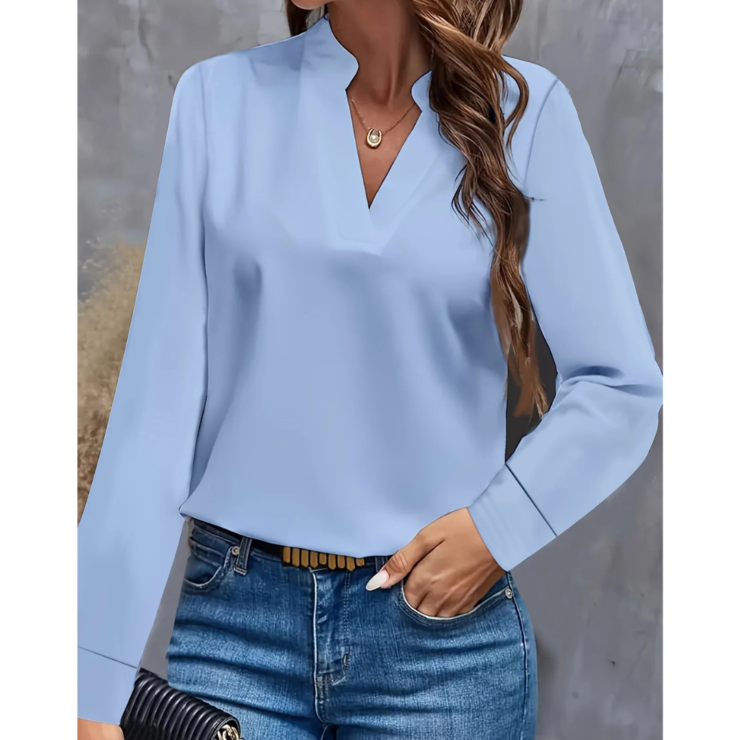 Damen Bluse Langarm | V-Ausschnitt und klare Frontgestaltung