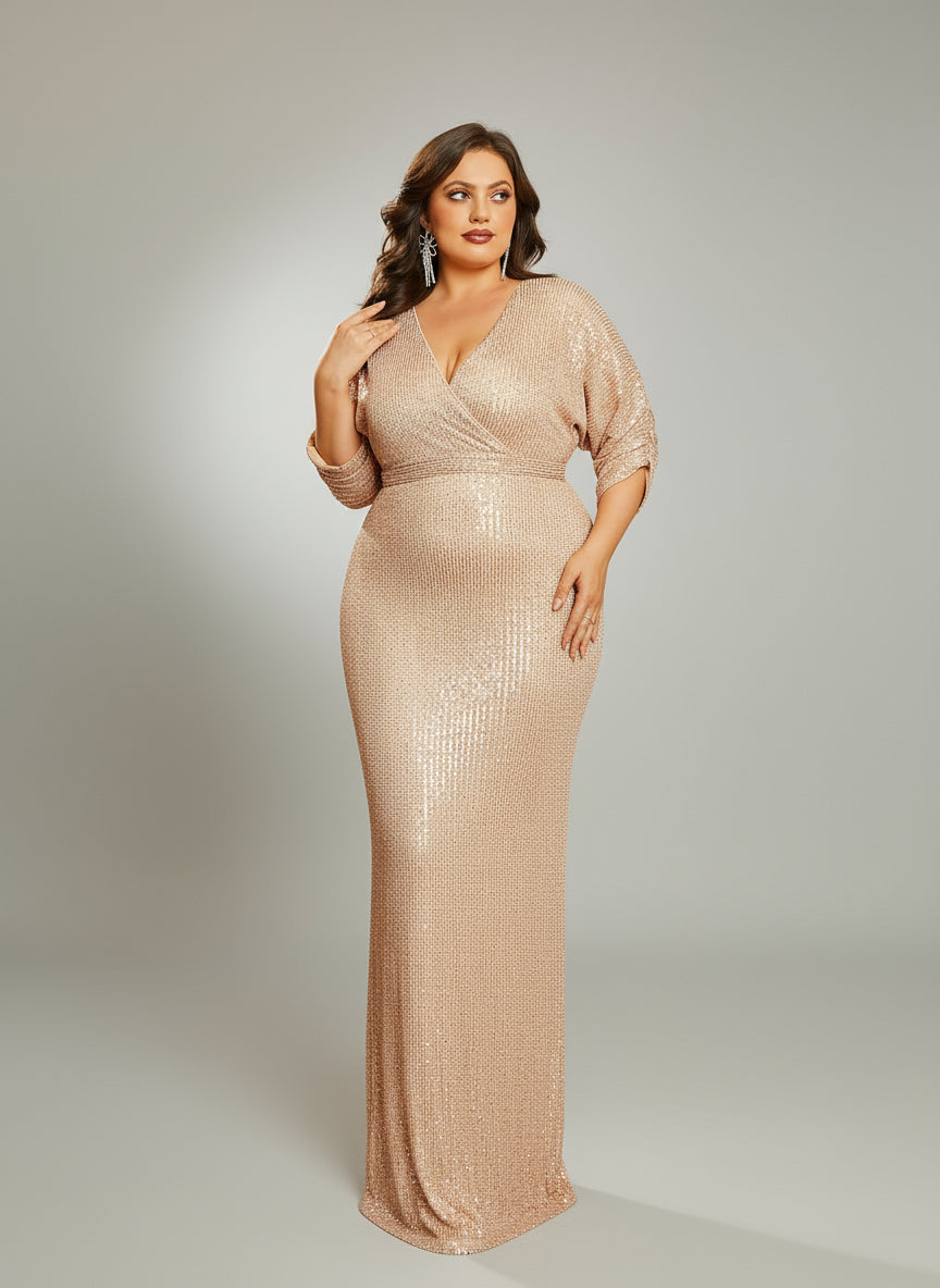 Women Dress | Regular Fit V-Neck Mermaid Split Design Half Sleeve