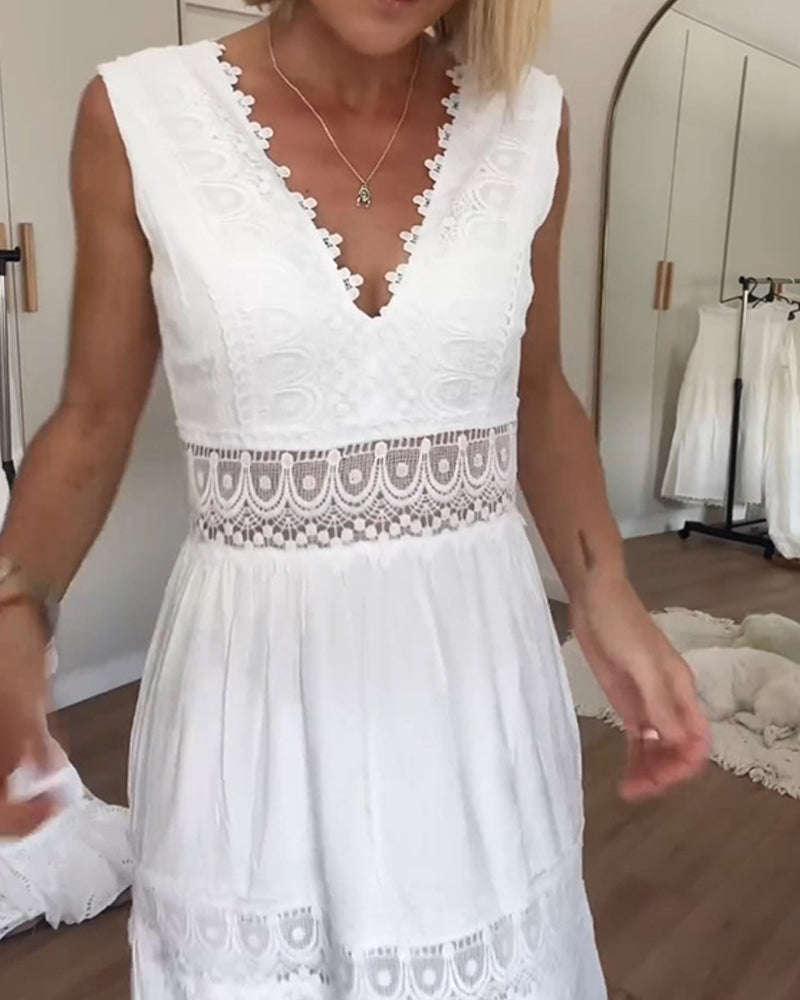 Kleid Damen | Midikleid mit V-Ausschnitt und ärmelloser Form