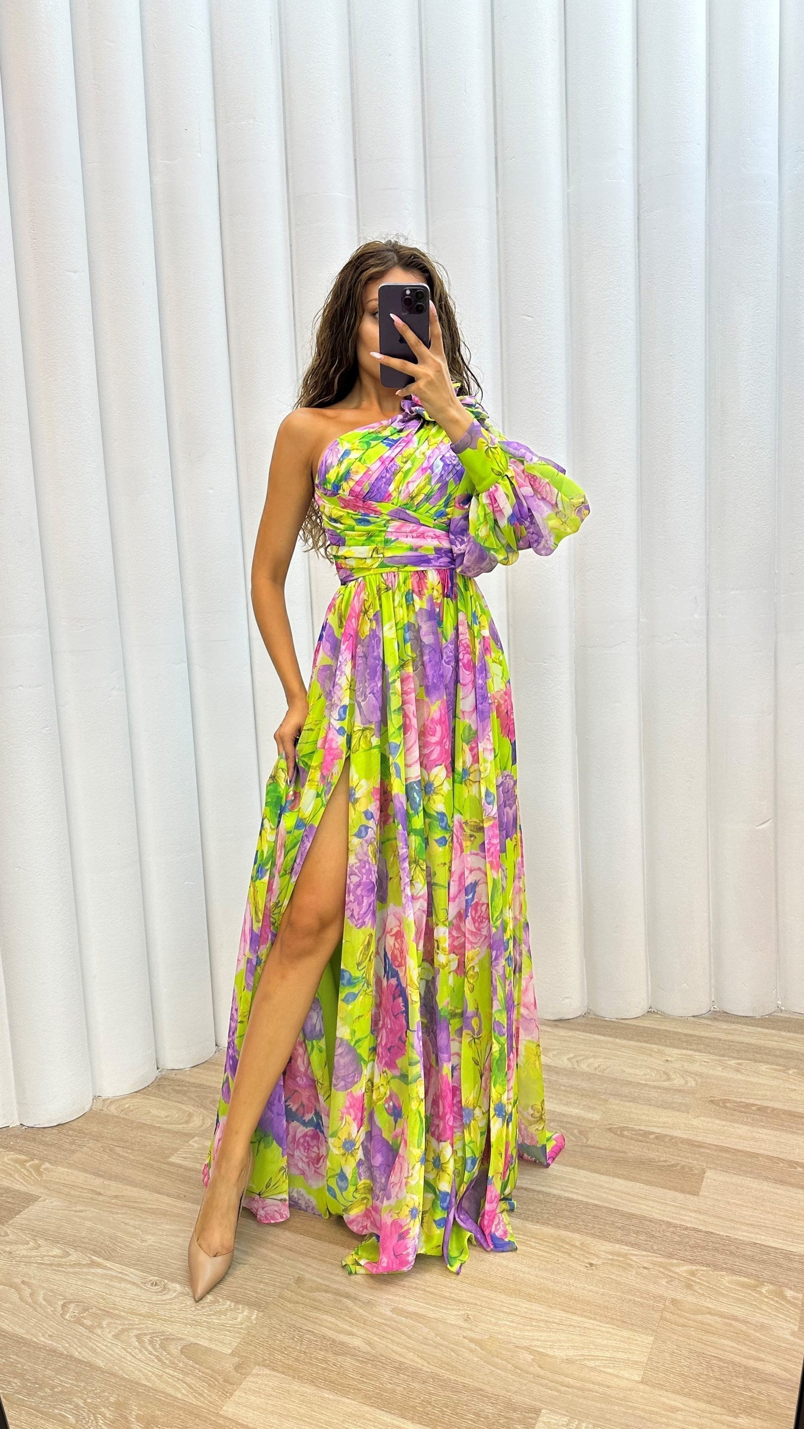 Women Dress | Asymmetrical One Shoulder Maxi Length