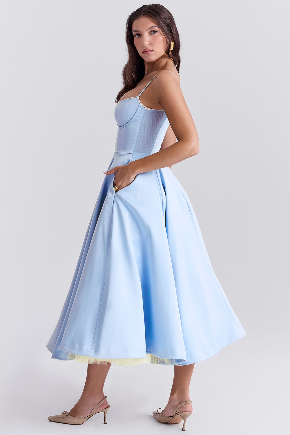 Women Midi Dress | A-Line Skirt With Corset Bodice Sweetheart Neckline