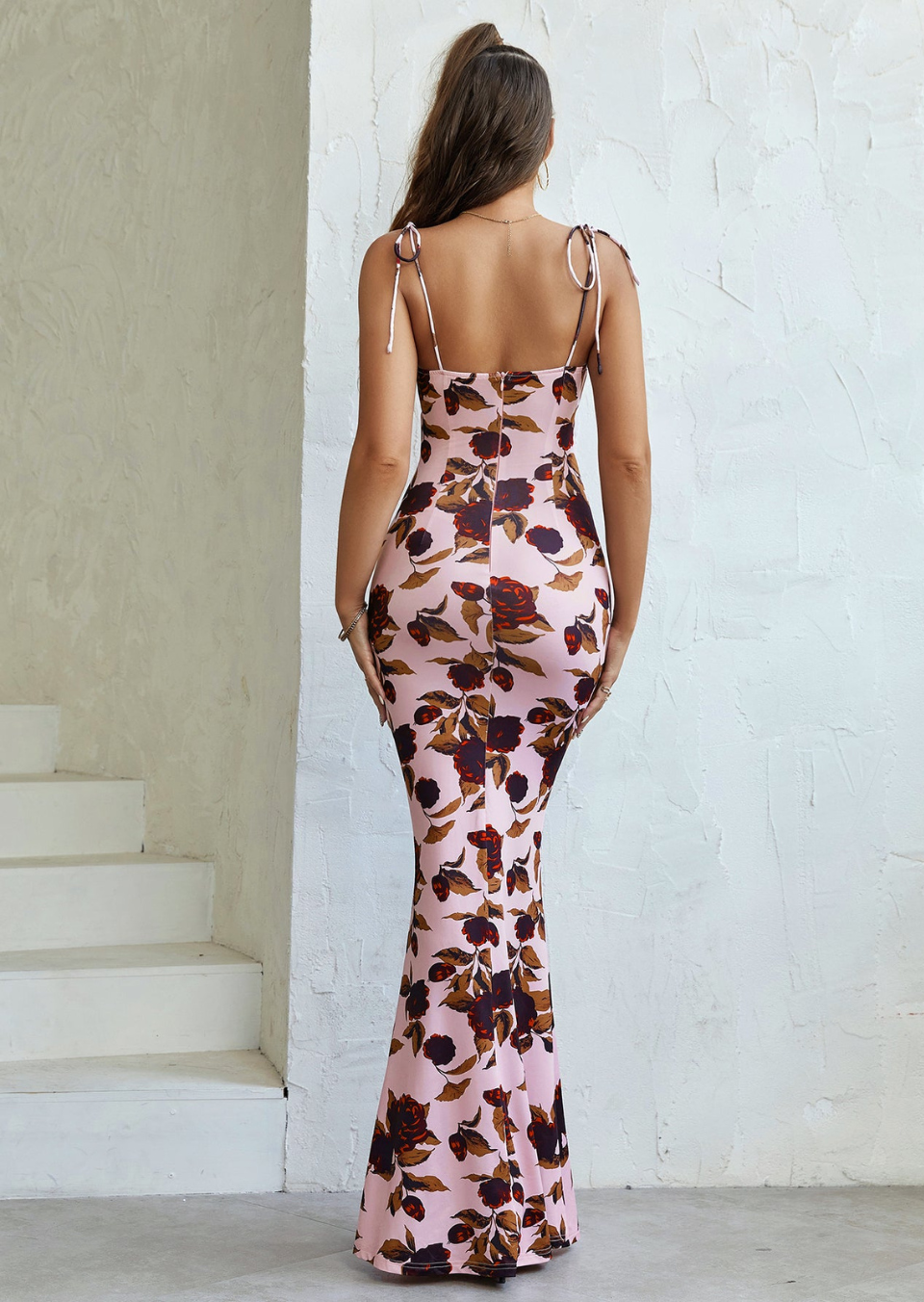 Kleid Damen | Maxikleid mit schmalen Trägern und Muster