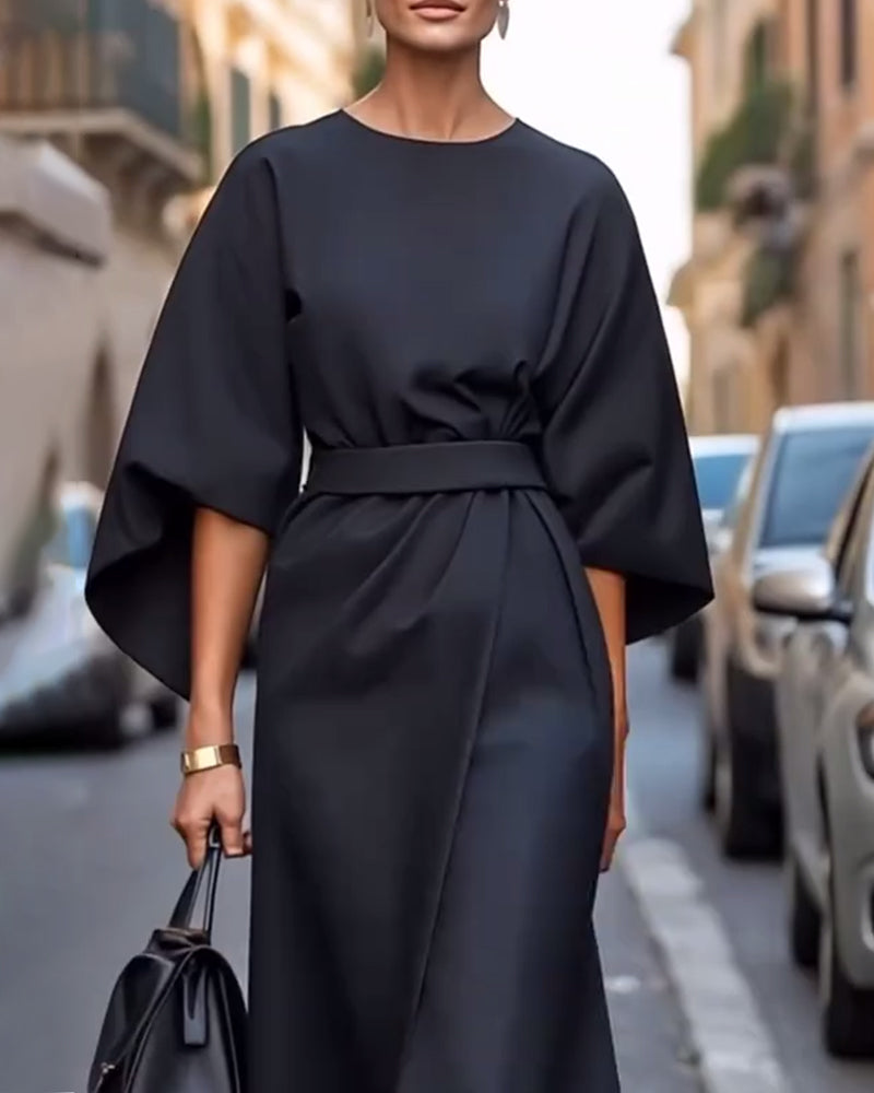 Damenkleid mit Bindegürtel | Midilänge