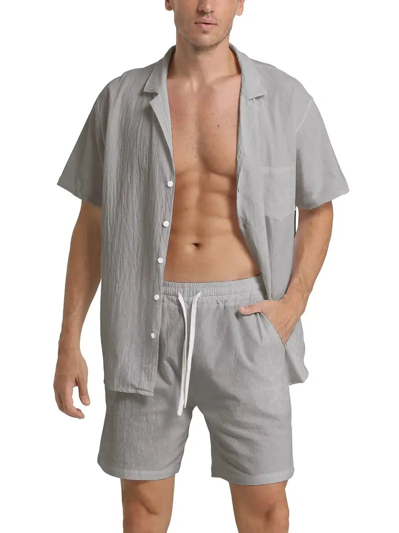 Herren Set | Kurzarm-Hemd mit Knopfleiste und Shorts