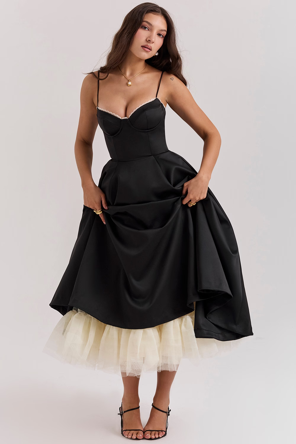 Women Midi Dress | A-Line Skirt With Corset Bodice Sweetheart Neckline