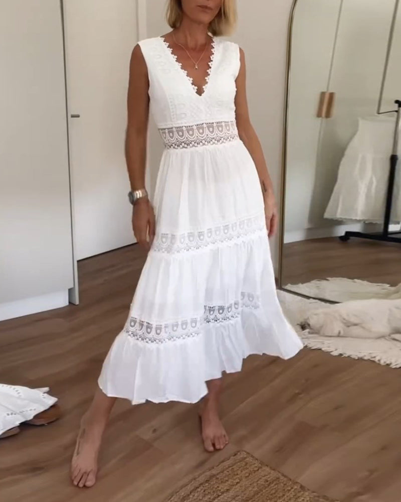 Kleid Damen | Midikleid mit V-Ausschnitt und ärmelloser Form