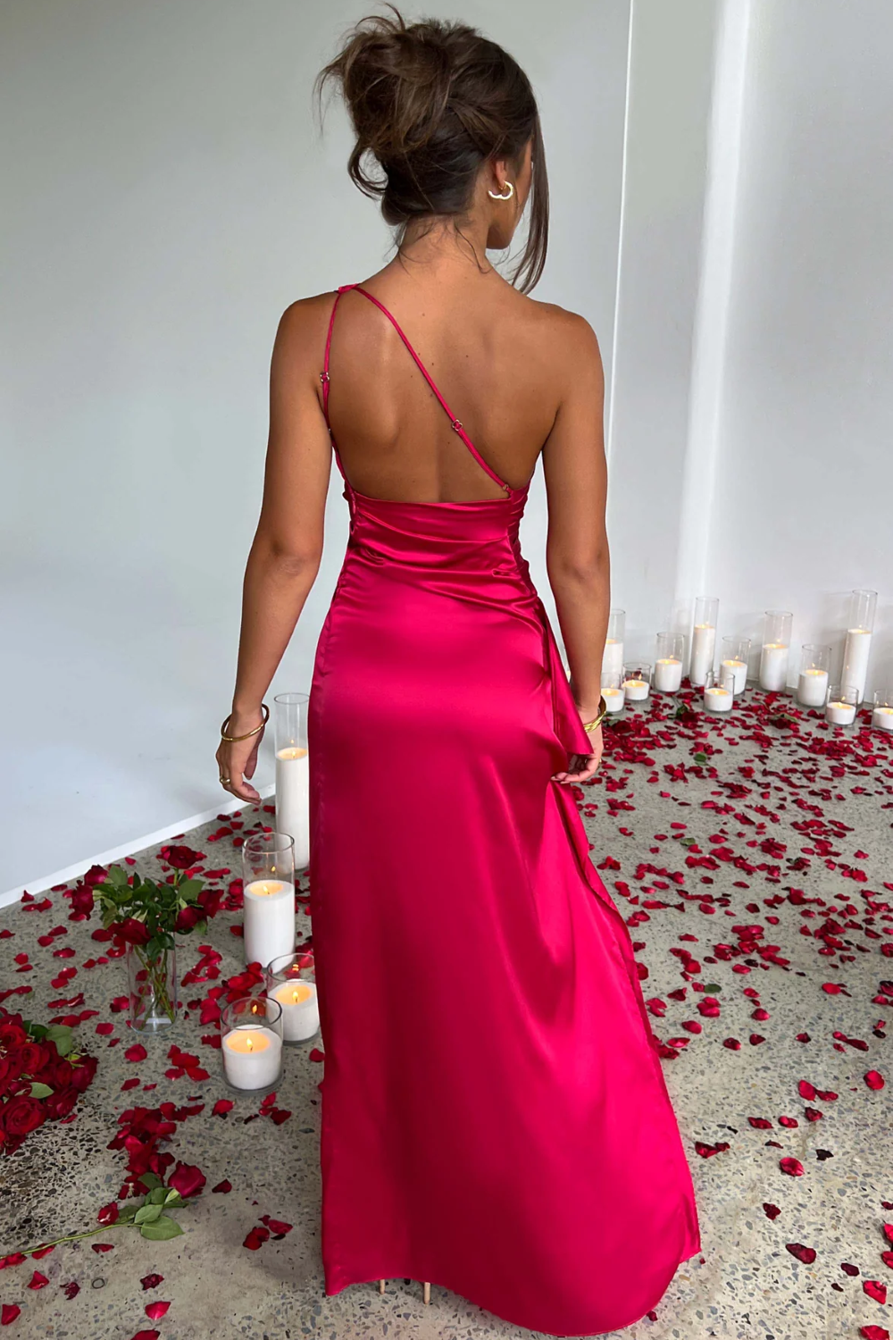 Women Maxi Dress | One Shoulder Design With Thigh Slit Maxi Length