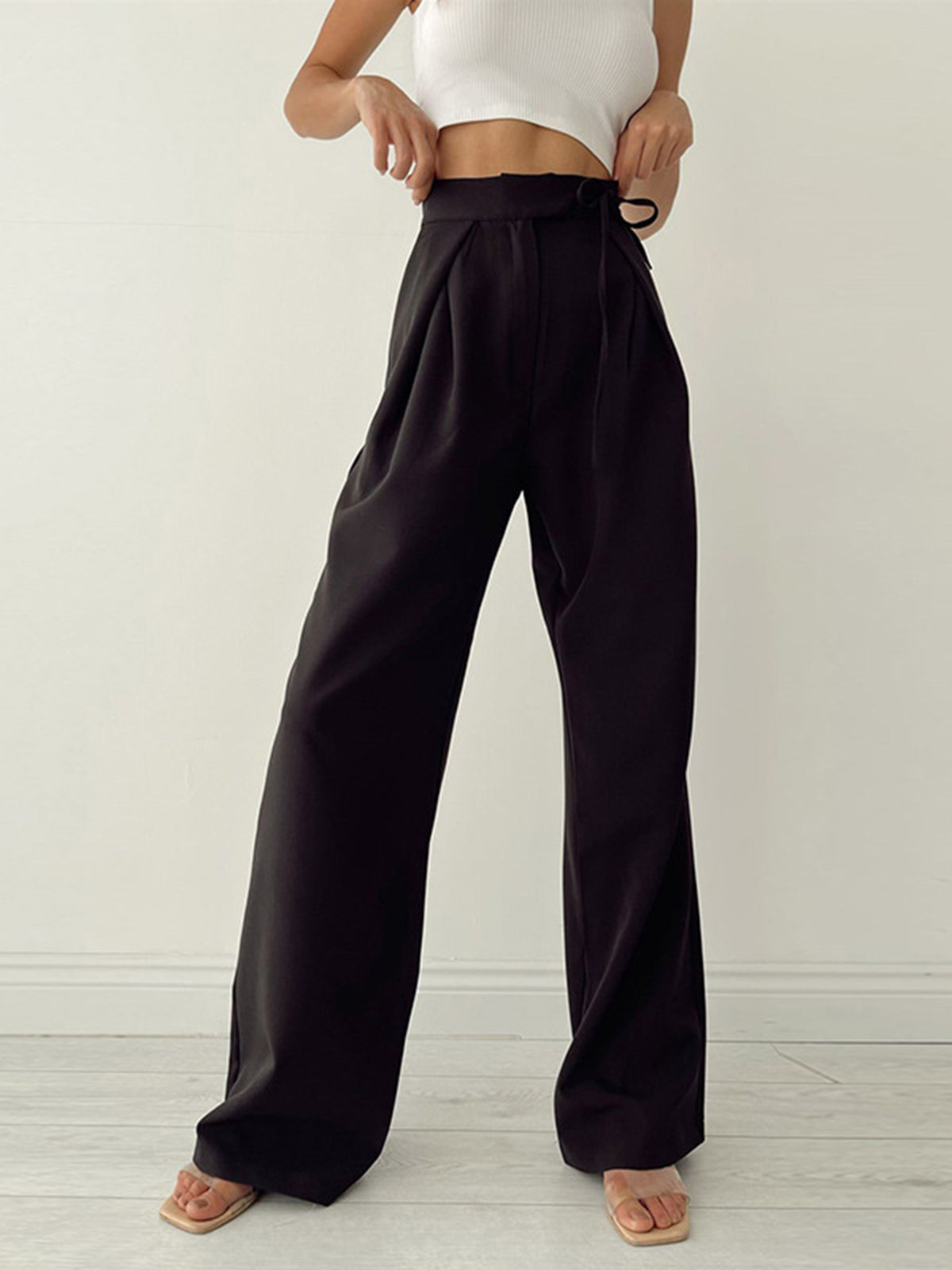 Damen Pantalon | Hohe Taille mit Schleifendetail und weitem Bein