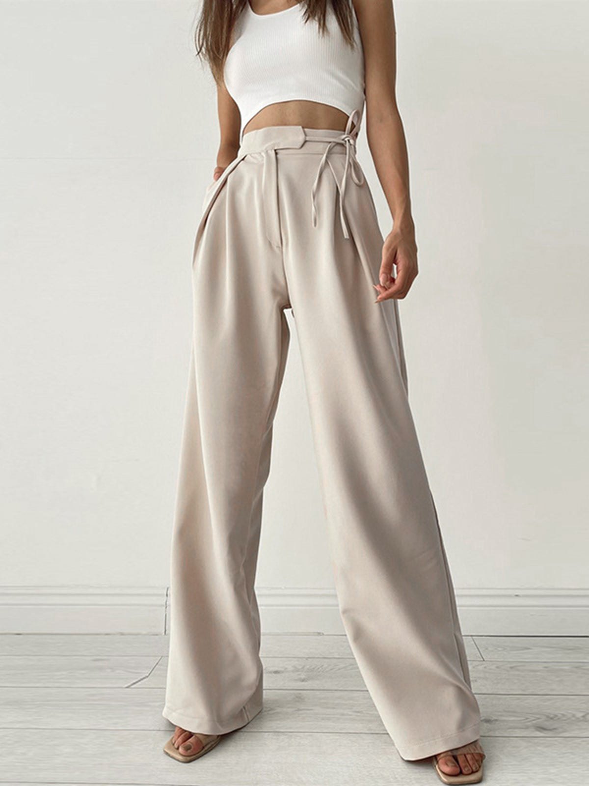Damen Pantalon | Hohe Taille mit Schleifendetail und weitem Bein