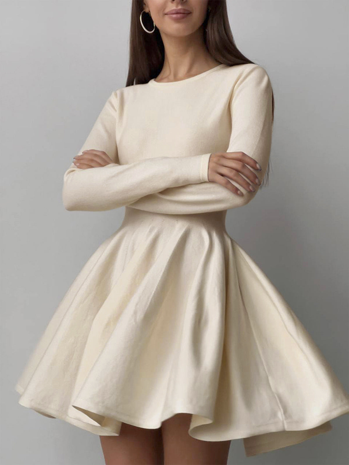 Women A-Line Long Sleeve Dress | Round Neckline Structure Design