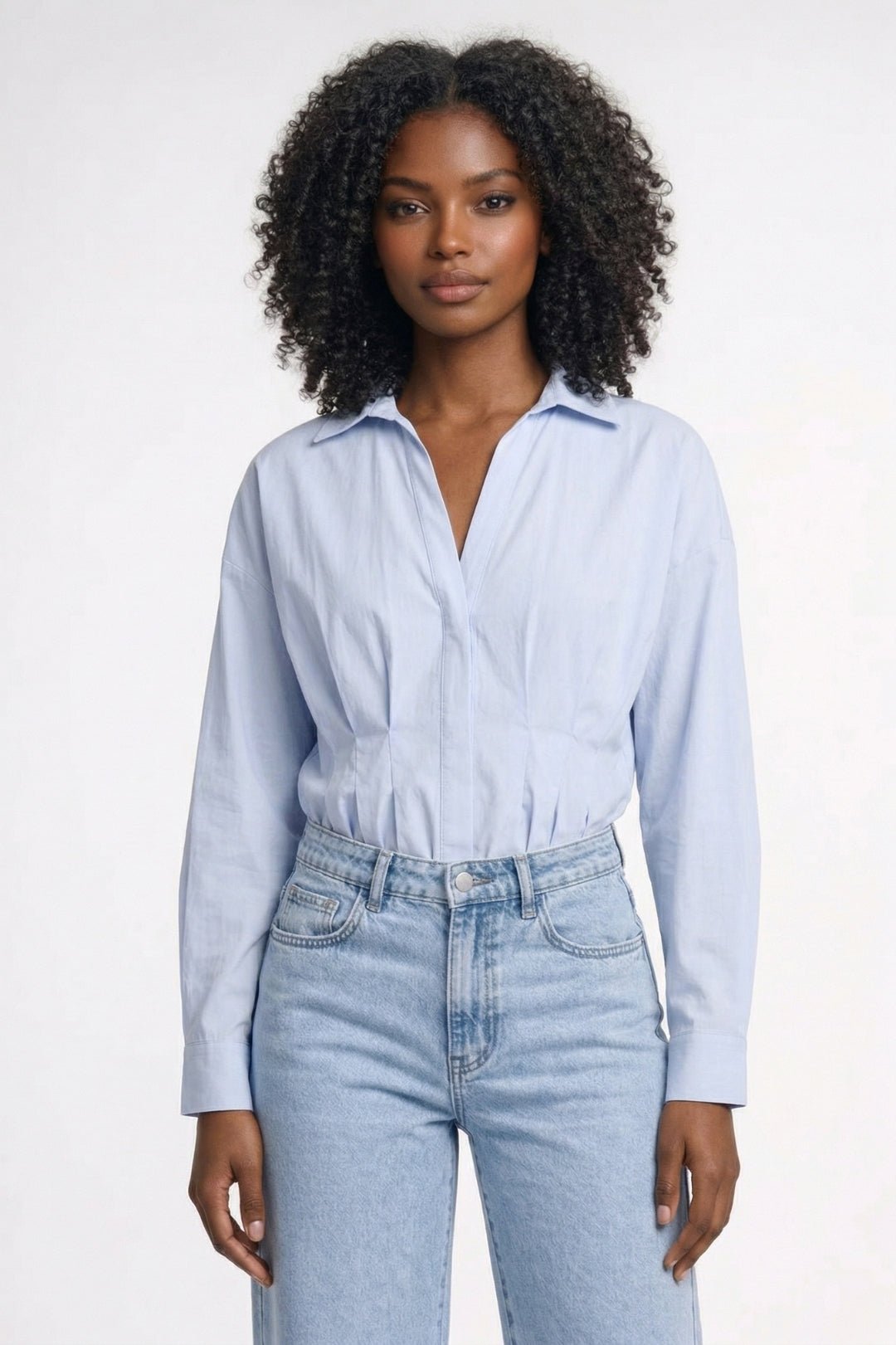 Damen Bluse | Kragen mit Taillenband und Falten