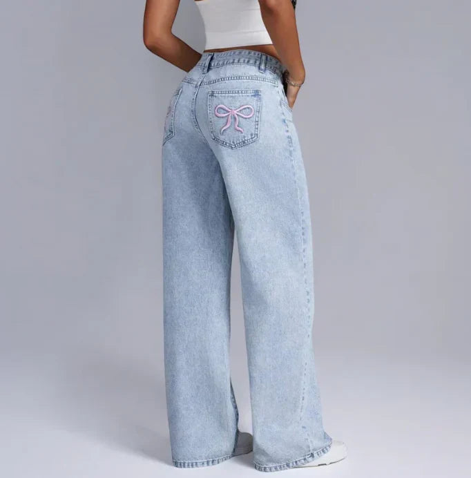 Damen Jeans | Weite Beine mit Schleifendetails am Bund