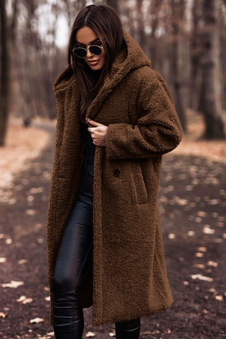 Damen Mantel | lang mit Kapuze und Taschen
