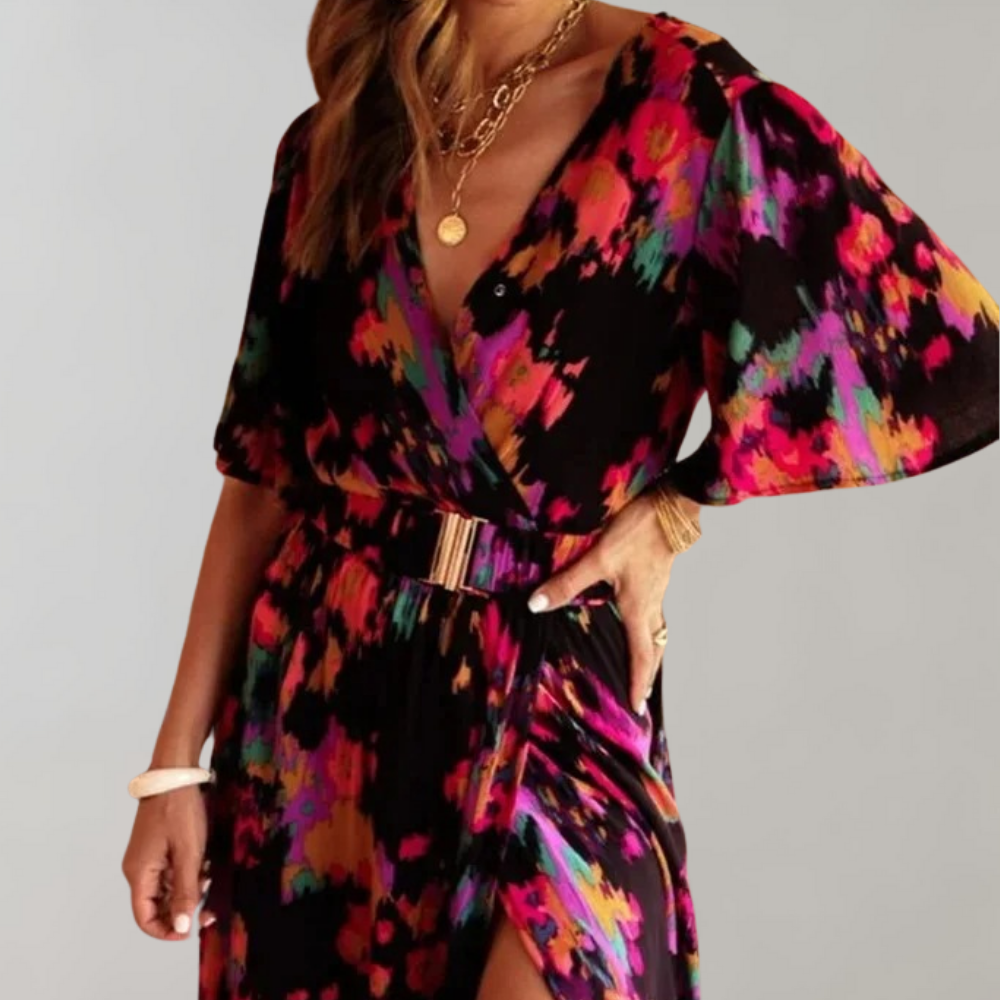 Damen Kleid | Wickelform mit Gürtel und Maxilänge