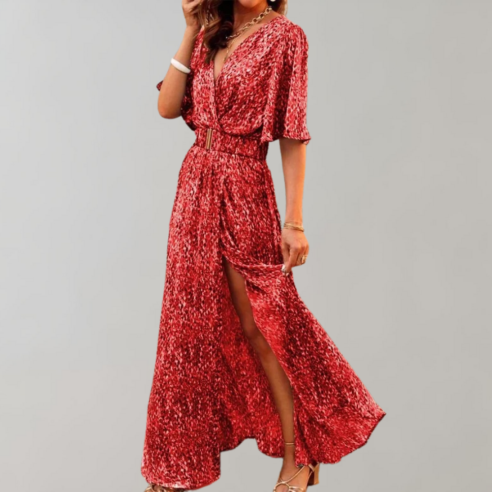 Damen Kleid | Wickelform mit Gürtel und Maxilänge
