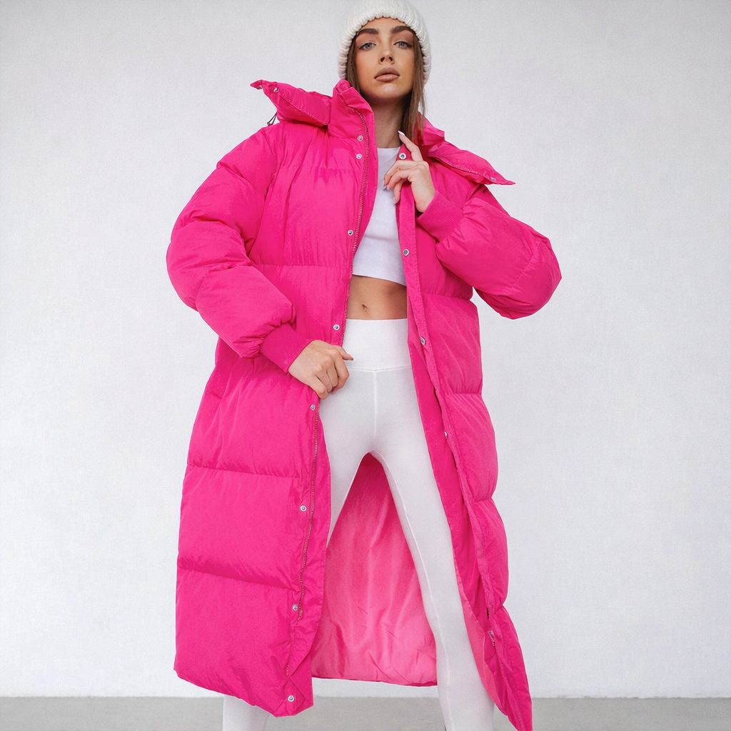 Damen Jacke | lange Ausführung mit Kapuze und Frontverschluss