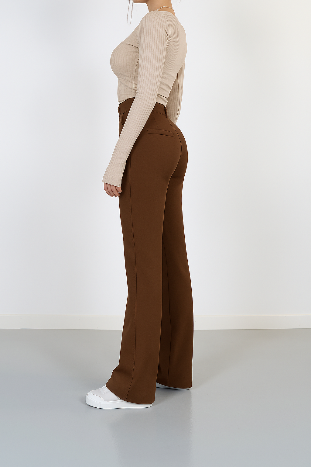 Women Trousers | High Waist Straight Leg Fit