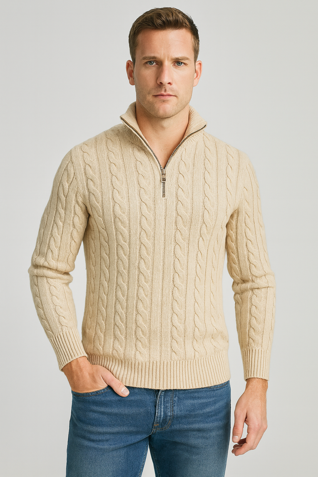 Herren Pullover | Stehkragen mit teilweiser Öffnung