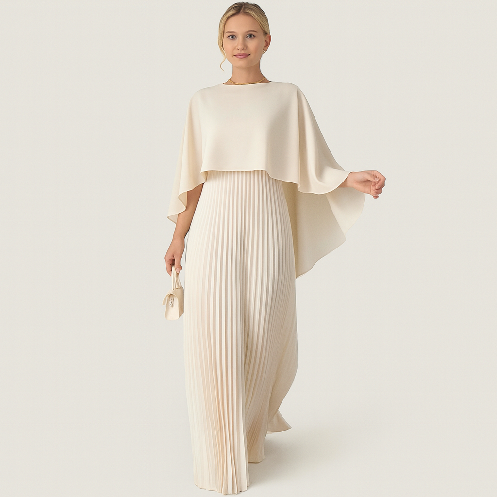 Damen Maxikleid | Plissierte Form mit Überwurfärmel