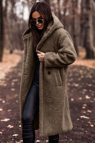 Damen Mantel | lang mit Kapuze und Taschen
