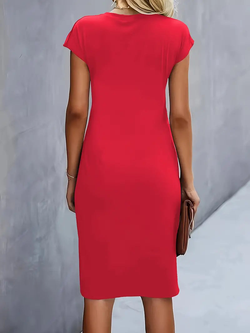 Women Midi Dress | Tailored Fit With Round Neckline Silhouette Design