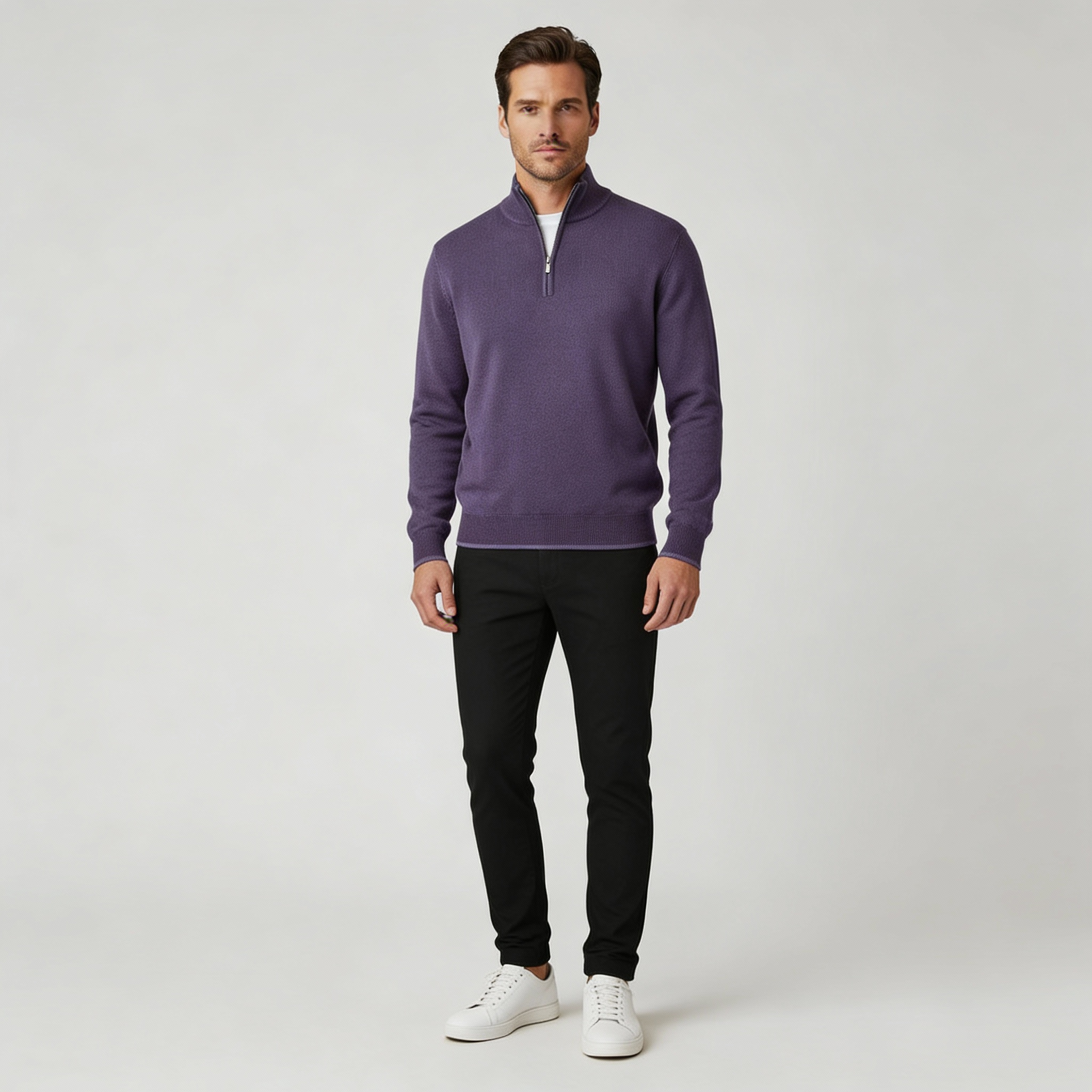 Herren Pullover | V-Ausschnitt mit Reißverschlussdetail