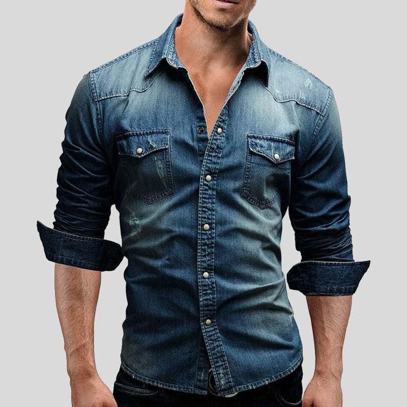 Hemd Herren | Denimhemd mit Brusttaschen und Knopfleiste