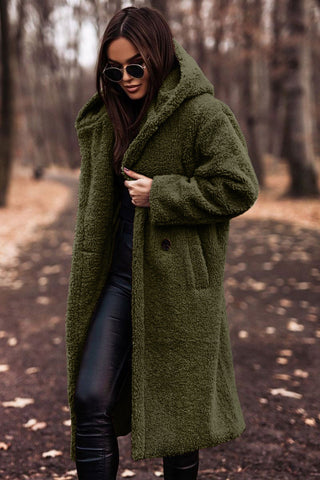 Damen Mantel | lang mit Kapuze und Taschen