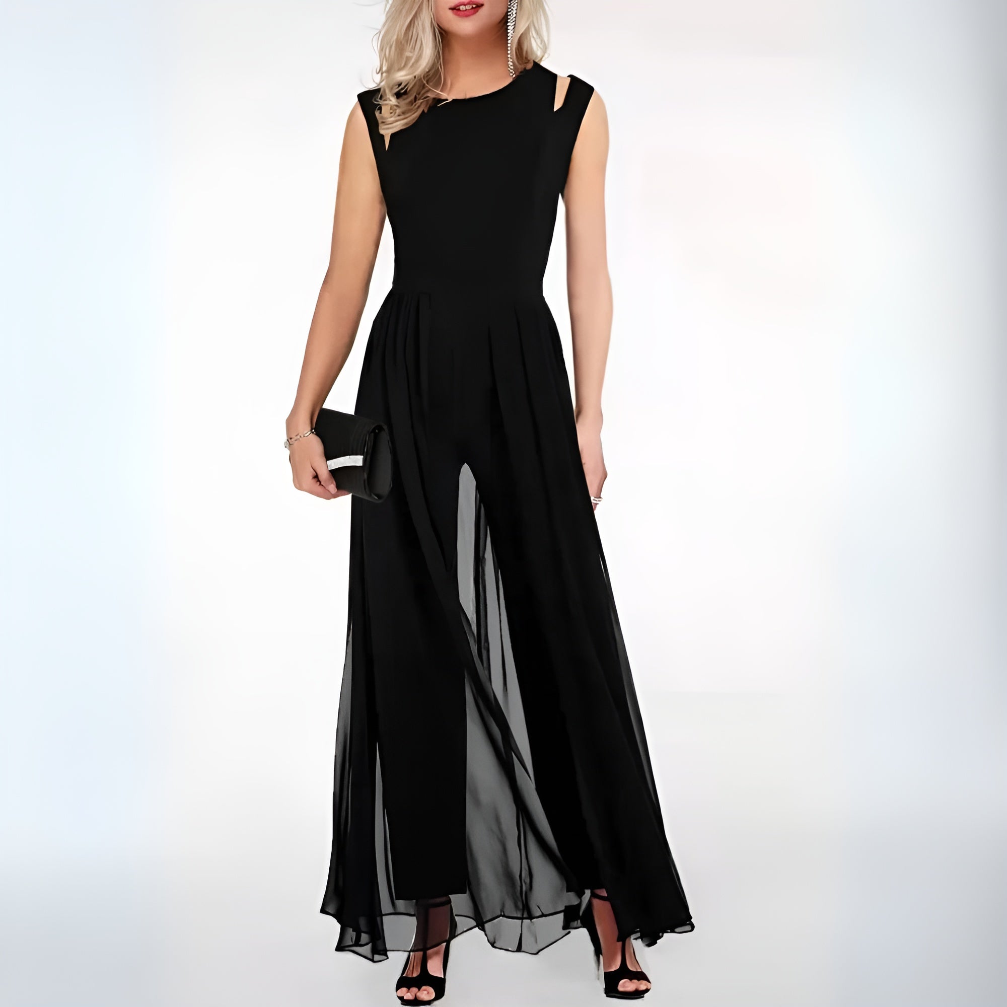 Damen Jumpsuit Ärmellos | weites Bein und lockerer Formverlauf